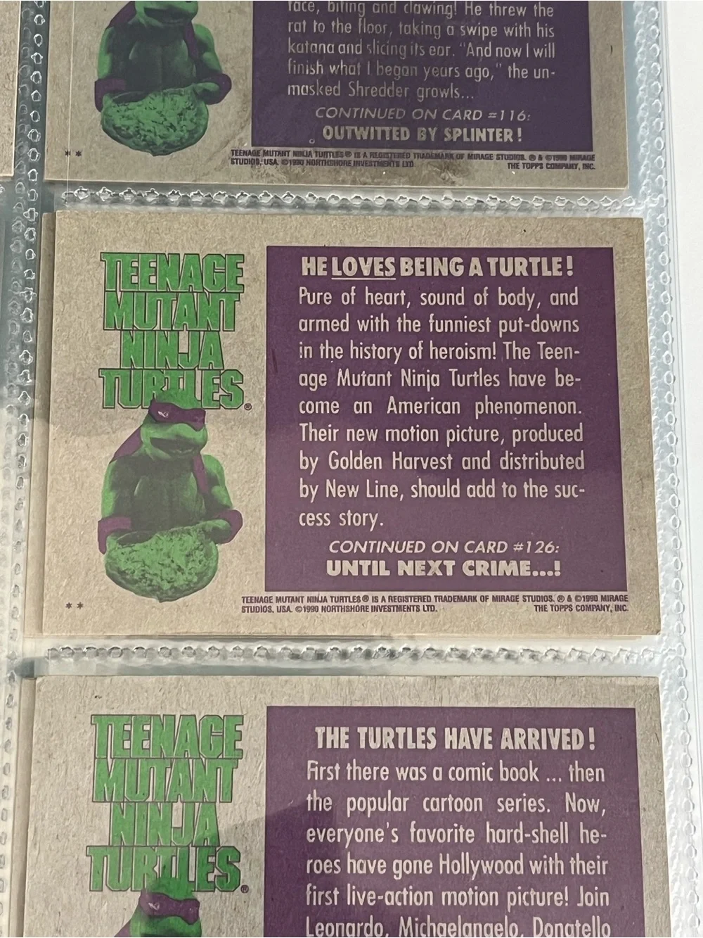 1990 Topps Teenage Mutant Ninja Turtles TMNT Movie Trading Cards